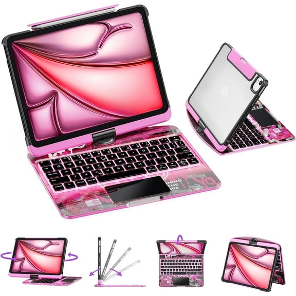 GUSGU Transparent Case with Wireless Keyboard only for 2024 iPad Pro 13-in.(M4), 7 Colors Backlight, Trackpad, 360°Rotating Stand for iPad Pro 13, Tech Style
