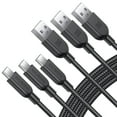 thumbnail image 1 of GUSGU USB A to C Charging Cable [3-Pack, 6ft] 30W Nylon Braided USB-C Charger Cable, Black, 1 of 6