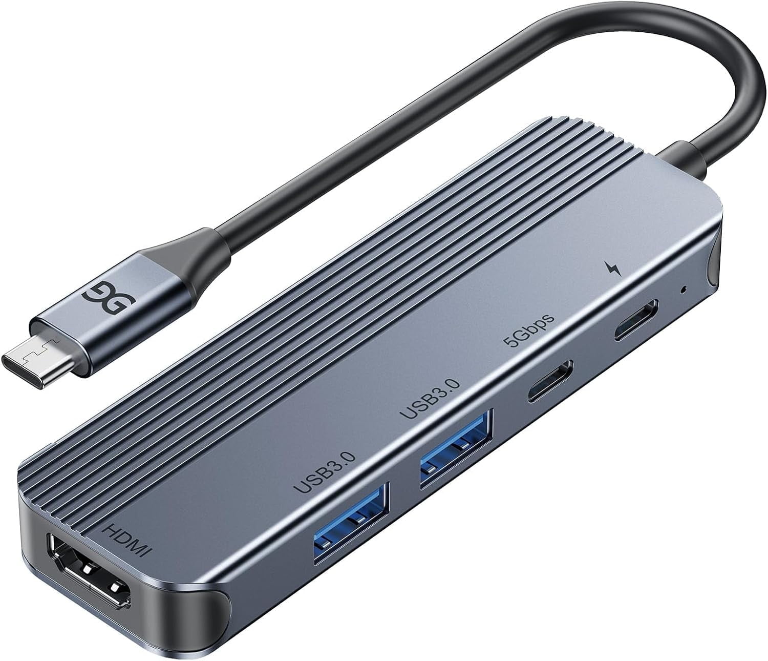 GUSGU USB C Hub with 4K HDMI (5-in-1 Gray), 2*USB 3.0, 5Gbps Type C Port, PD Charging