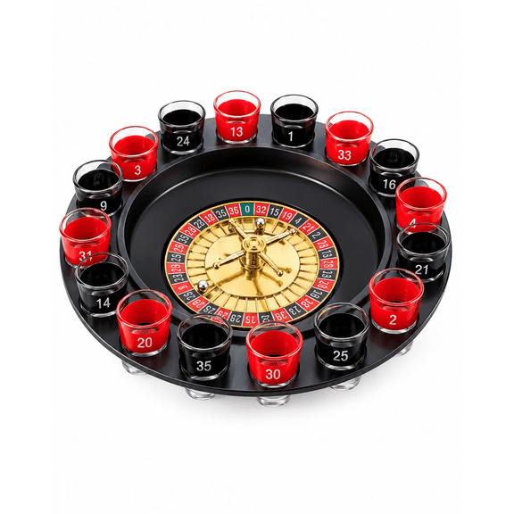 GUSILOR Drinking Games for Adults, Roulette Wheel Drinking Game Set with 16 Shot Glasses and 2 Balls, Casino Games for Parties, Adult Party Games, Bachelor Party Games