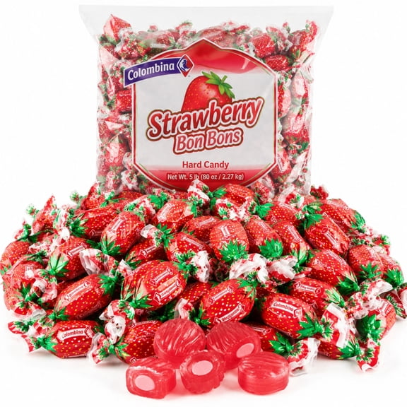 Michele's Pantry Strawberry Bon Bons Hard Candy 2 lb Bulk Bag Old Fashioned Candy
