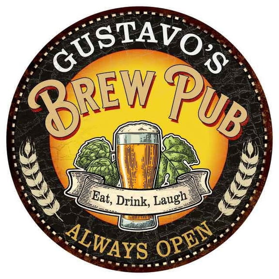 GUSTAVO'S Beer Pub Man Cave Metal Sign Home Decor 14 inch Round 100140025408