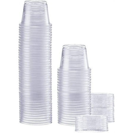 GUSTO 1 Oz Sample Cups Small Plastic Containers with Lids, 50-Pack