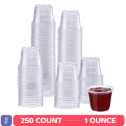 GUSTO 1 oz Jello Shot Cups, Plastic Portion Cups, Disposable Condiment Cups and Sauce Containers for Dressings, Dips and Samples, 250 Count (No Lids)