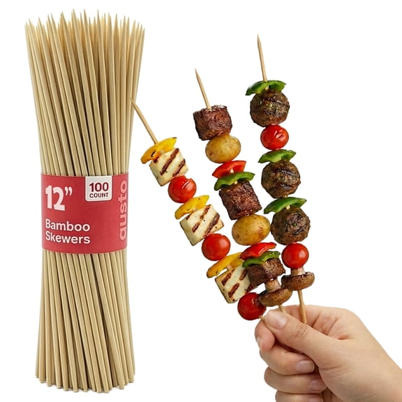 GUSTO 12" Bamboo Sticks Wooden Skewers for Kabobs & Smores, 100-Pack