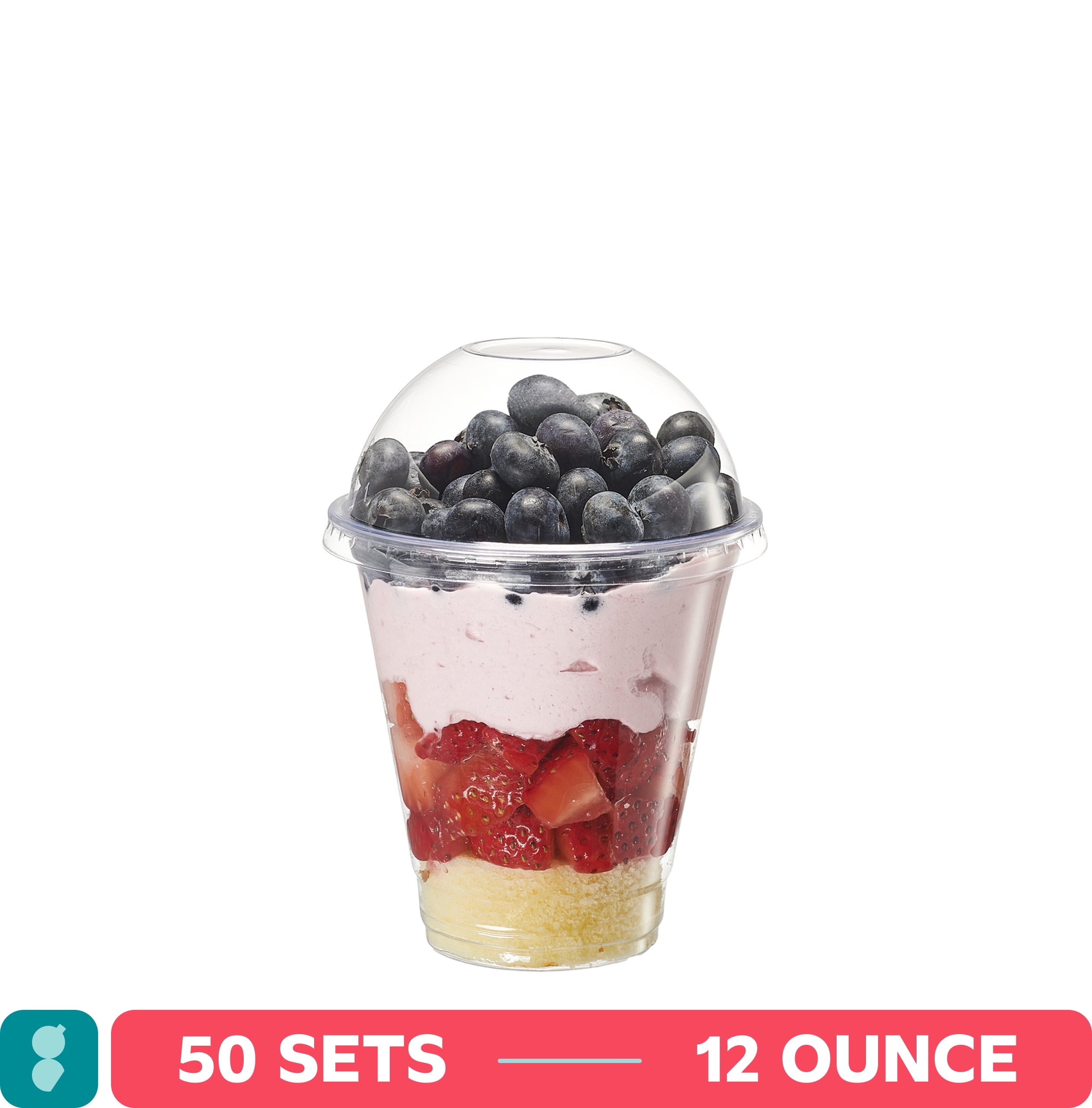 GUSTO 12 oz Clear Plastic Cups with Dome Lids (No Hole), Disposable Cups  for Parfaits, Fruit Cups, Desserts & Snacks, 50 Count