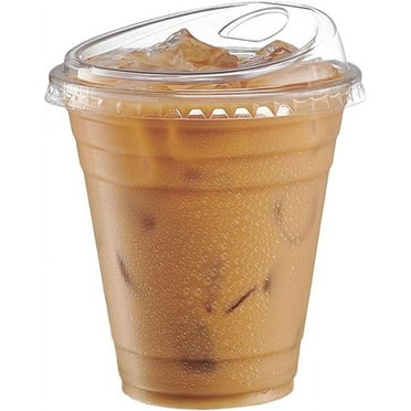 GUSTO 12 Oz Crystal Clear Plastic Cups with Strawless Sip Lids, 50-Pack