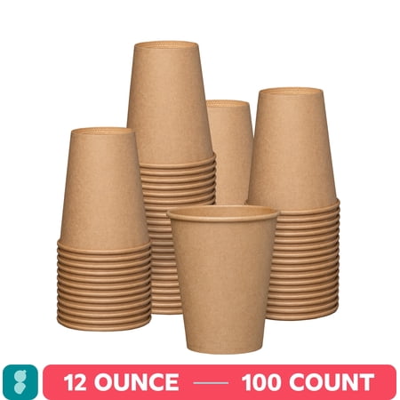 GUSTO 12 Oz Kraft Paper Cups Disposable Coffee Cups Unbleached, 100-Pack