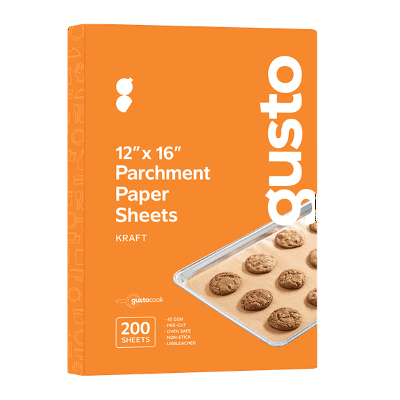 GUSTO 12x16in Kraft Unbleached Parchment Paper Sheets Baking Supplies, 200-Pack