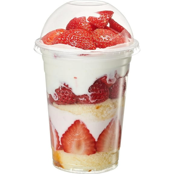 GUSTO 16 oz Clear Plastic Cups Disposable Cups with Dome Lids, No Hole 50-Pack
