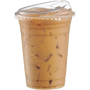 GUSTO 16 Oz Crystal Clear Plastic Cups with Strawless Sip Lids, 50-Pack
