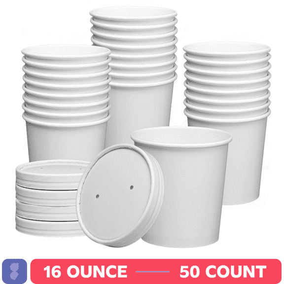 GUSTO 16 Oz Food Containers Disposable Ice Cream & Soup Cups with Lids, 50-Pack