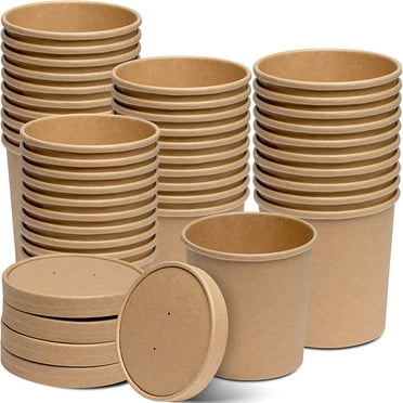 GUSTO 16 Oz Kraft Food Containers Disposable Ice Cream Cups with Lids, 50-Pack