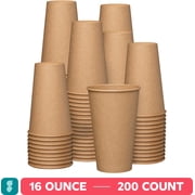 GUSTO 16 oz Kraft Paper Coffee Cups, Disposable Unbleached Hot Cups for Coffee & Tea, To Go Cups, 200 Count