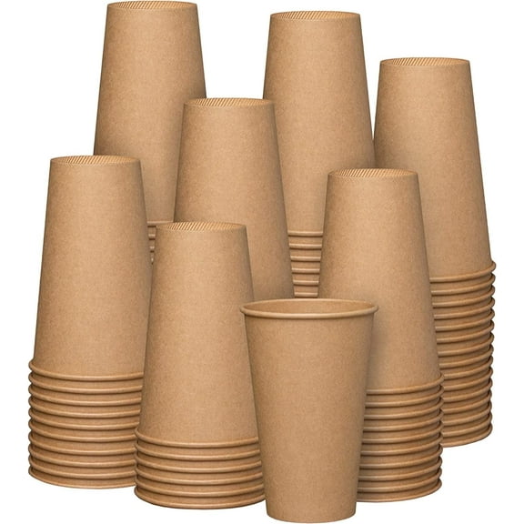 GUSTO 16 Oz Kraft Paper Cups Disposable Coffee Cups Unbleached, 200-Pack
