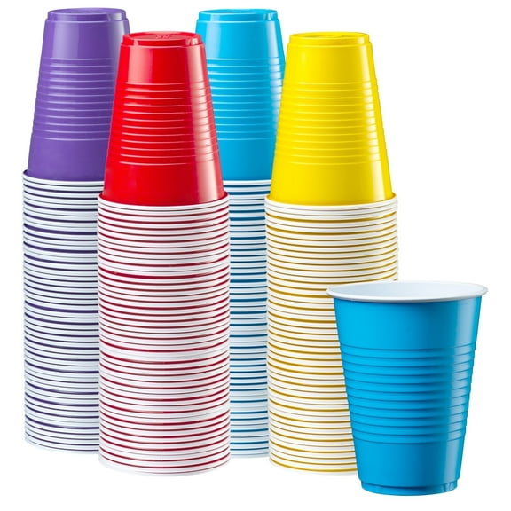 GUSTO Plastic Cups Disposable Drinking Party Cups 16 oz, Assorted 240-Pack