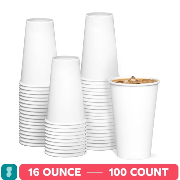 GUSTO 16 Oz White Paper Cups Disposable Coffee Cups To Go Cups, 100-Pack