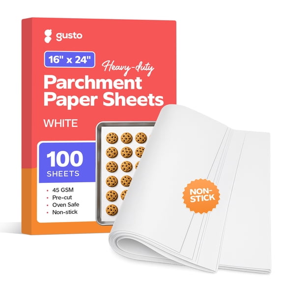 GUSTO 16x24in White Parchment Paper Sheets Baking Supplies, 100-Pack