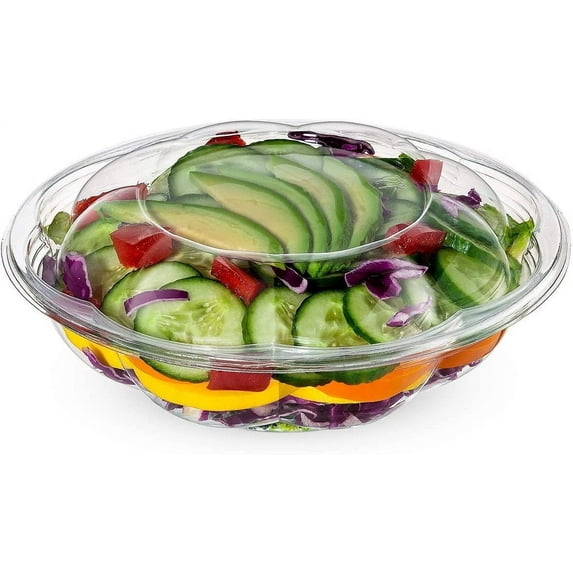 GUSTO 18 Oz Disposable Salad Bowls with Lids Plastic Meal Prep Container, 50-Pack