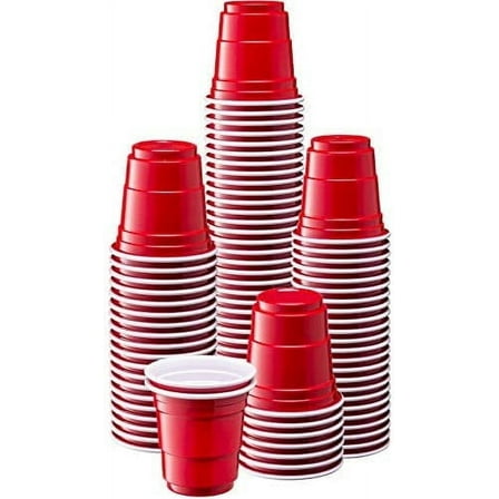 GUSTO 2 Oz Plastic Shot Glasses Disposable Party Cups, Red 100-Pack
