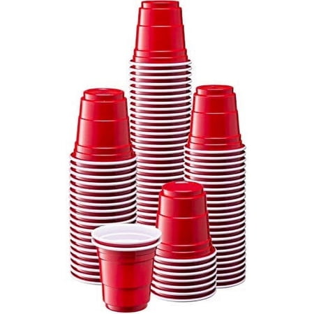 GUSTO 2 Oz Plastic Shot Glasses Disposable Party Cups, Red 100-Pack