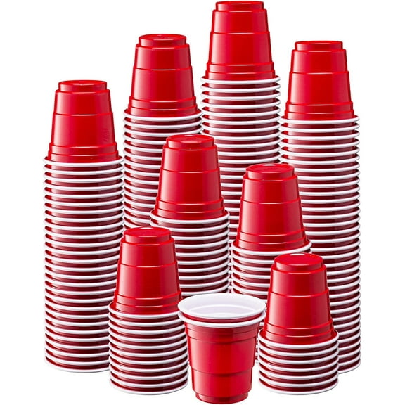 GUSTO 2 Oz Plastic Shot Glasses Disposable Party Cups, Red 300-Pack