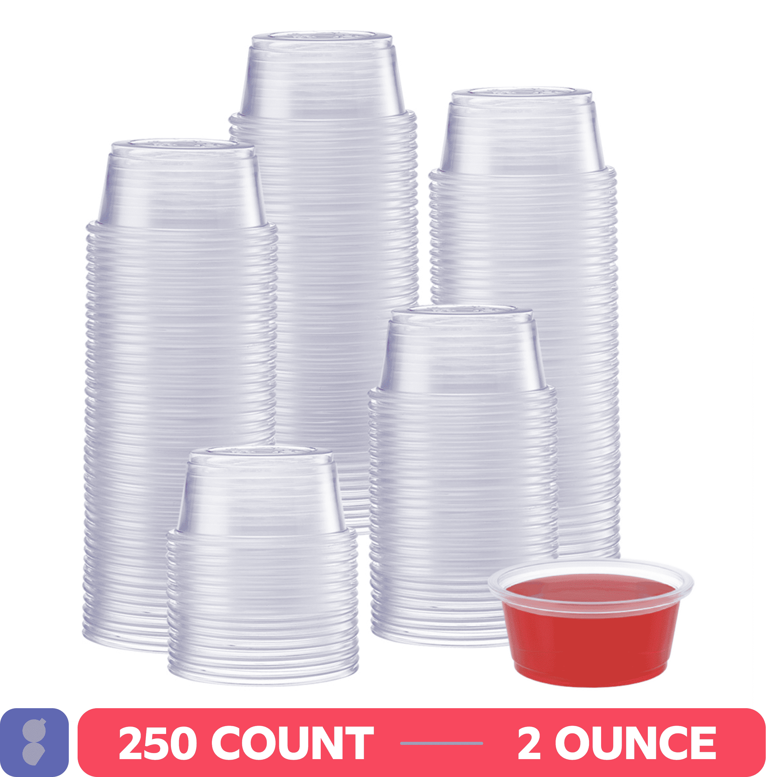 GUSTO 2 oz Jello Shot Cups, 250 Sets Clear Plastic Condiment Cups for  Sauces, Dressings & Food Samples (No Lids)