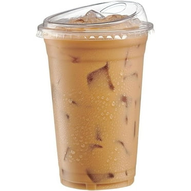 GUSTO 20 Oz Crystal Clear Plastic Cups with Strawless Sip Lids, 50-Pack