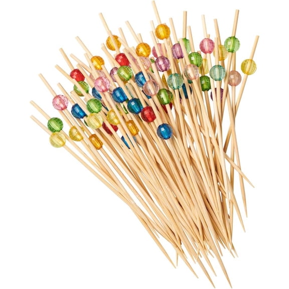 GUSTO [200 Count] Cocktail Picks & Food Toothpicks - 4.7 Inch Wooden Pick Skewers for Drinks & Appetizers - Fancy Assorted Colored Pearl