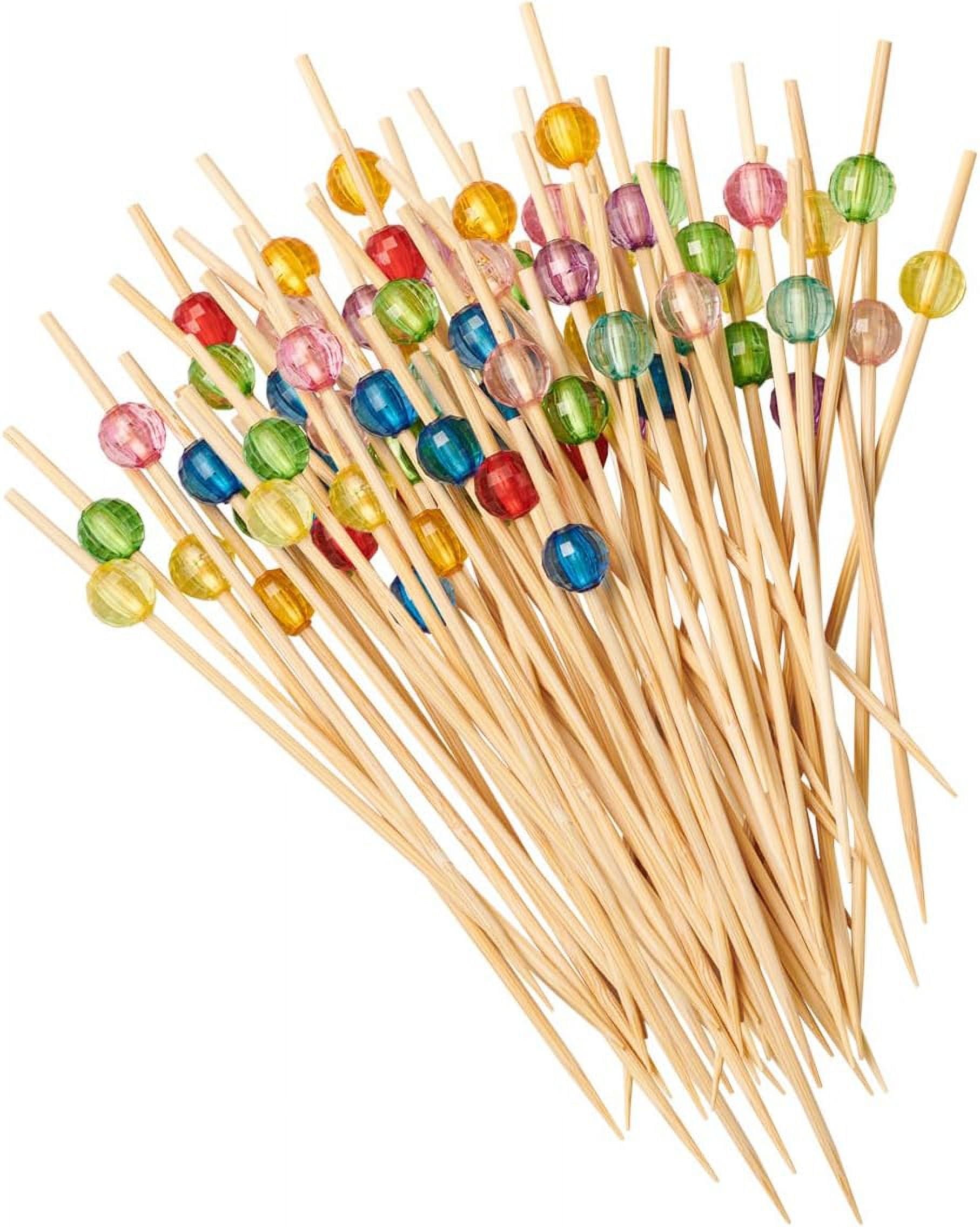 GUSTO [200 Count] Cocktail Picks & Food Toothpicks - 4.7 Inch Wooden Pick Skewers for Drinks & Appetizers - Fancy Assorted Colored Pearl