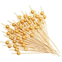 GUSTO [200 Count] Cocktail Picks & Food Toothpicks - 4.7 Inch Wooden Pick Skewers for Drinks & Appetizers - Fancy Gold Pearl