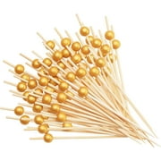 GUSTO [200 Count] Cocktail Picks & Food Toothpicks - 4.7 Inch Wooden Pick Skewers for Drinks & Appetizers - Fancy Gold Pearl