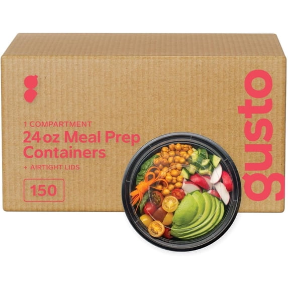 GUSTO 24 Oz, Bento Box Round Meal Prep Containers with Lid, 1 Compartment, 150-Pack