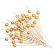 GUSTO 4.7" Gold Pearl Toothpicks Wood Cocktail Picks for Appetizers, 150-Pack