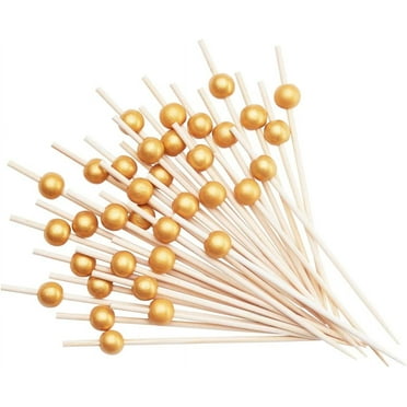 GUSTO 4.7" Gold Pearl Toothpicks Wood Cocktail Picks for Appetizers, 150-Pack