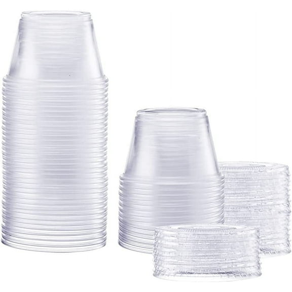 GUSTO 4 oz Sample Cups Small Plastic Soufflé Cups, Clear Jello Shot Containers with Lids, 50-Pack