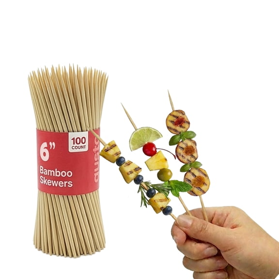 GUSTO 6" Bamboo Sticks Kabob Skewers for Grilling BBQ Skewer Sticks, 100-Pack