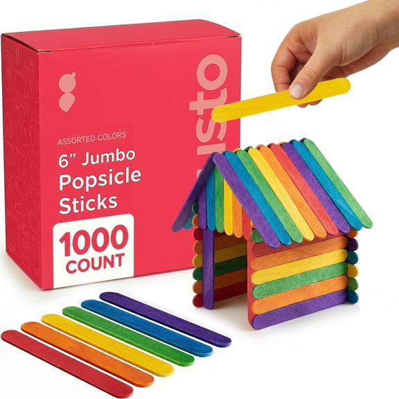 GUSTO 6" Jumbo Colored Craft Sticks, Assorted Color Popsicle Sticks, Wooden Craft Sticks for Arts, DIY Projects & School Supplies 1000 Count