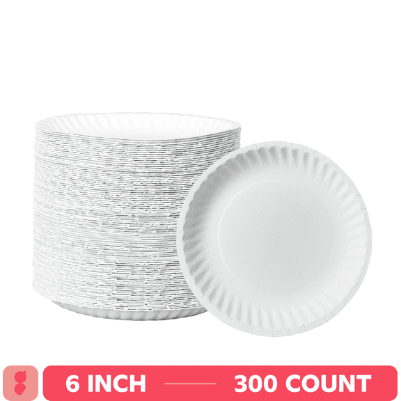 GUSTO 6" Disposable Paper Plates Decorative Craft Paper Plates, 300-Pack