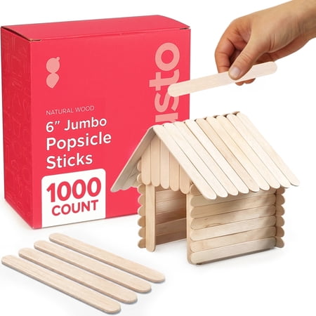 GUSTO 6" Jumbo Wooden Craft Sticks, Natural Wood Color Popsicle Sticks, Wax Sticks, Multi-Purpose for Crafts, DIY Projects & Personal Care Use, 1000 count
