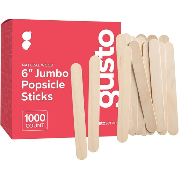 GUSTO 6" Popsicle Stick Set Multipurpose Wooden Sticks for Crafts, 1000-Pack