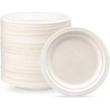 GUSTO 7" Compostable Round Paper Plates Heavy Duty Plate, 125-Pack