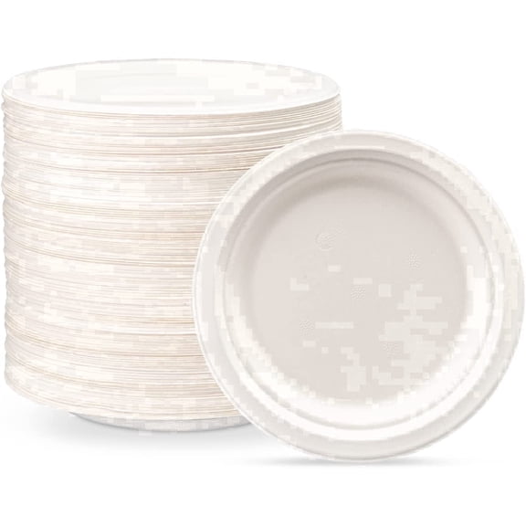 GUSTO 7 Inch 100% Compostable White Paper Plates, Eco-Friendly Heavy Duty Disposable Dinnerware, 125 Count