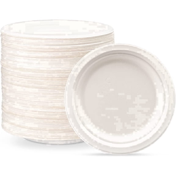 GUSTO 7 Inch 100% Compostable White Paper Plates, Eco-Friendly Heavy Duty Disposable Dinnerware, 125 Count