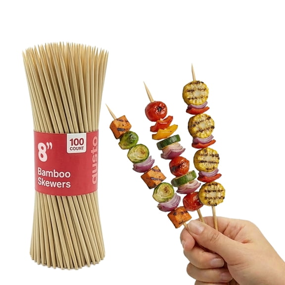 GUSTO 8" Bamboo Sticks Kabob Skewers for Grilling BBQ Skewer Sticks, 100-Pack