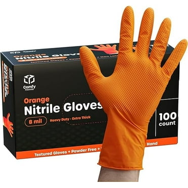 Comfy Package 8 Mil Orange Nitrile Gloves Disposable Latex Free Gloves, Medium 100-Pack