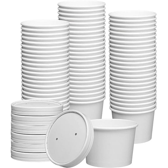 GUSTO 8 oz Food Containers Disposable Ice Cream & Soup Cups with Lids, 50-Pack