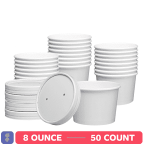 GUSTO 8 oz Food Containers Disposable Ice Cream & Soup Cups with Lids, 50-Pack