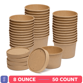 GUSTO 8 oz Kraft Food Containers Disposable Ice Cream Cups with Lids, 50-Pack