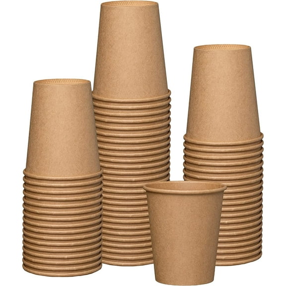 GUSTO 8 oz Kraft Paper Cups Disposable Coffee Cups Unbleached, 100-Pack